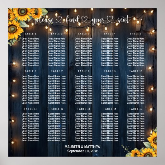 Poster Guirlande de Bois Bleu 15 Tables Plan de Table de (Devant)