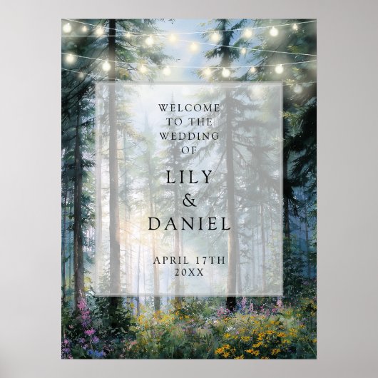 Poster Guirlande de lumières de forêt Panneau de bienvenu (Devant)