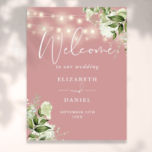 Poster Guirlande de lumières rose poussiéreuse Fleurs Bie