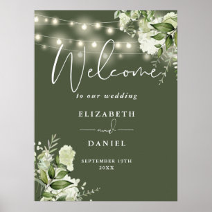 Poster Guirlande de lumières vert olive Fleurs de mariage