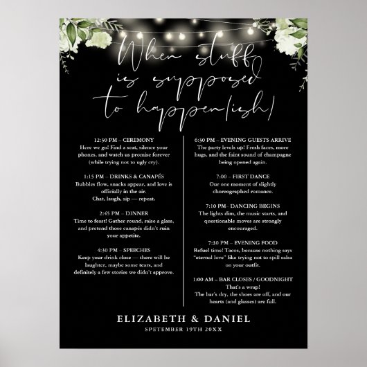 Poster Guirlande Lumineuse Florale Noir Blanc Programme d (Devant)
