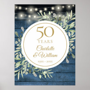 Poster Guirlande Lumineuse Panneau Bois Rustique 50e Anni