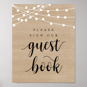 Poster Guirlandes Lumineuses, Panneau de Mariage Signez N