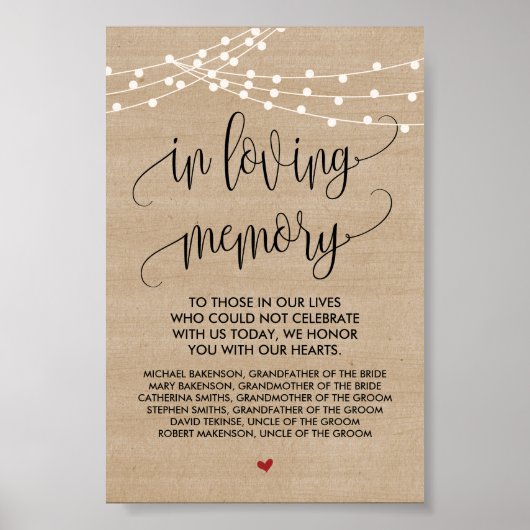 Poster Guirlandes rustiques pour mariage Panneau de table (Devant)