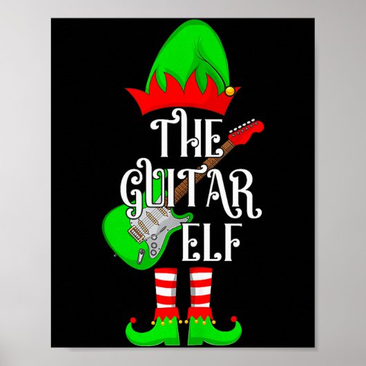 Poster Guitar Elf Christmas Pajamas Matching Family Elf S (Devant)