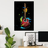 Poster Guitare acoustique avec éclaboussures de peinture (Bureau à domicile)