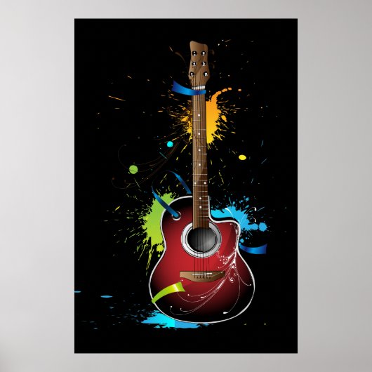 Poster Guitare acoustique avec éclaboussures de peinture (Devant)