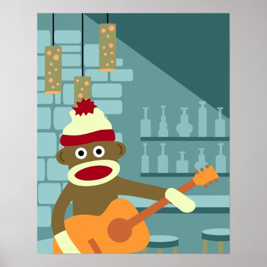 Poster Guitare acoustique de singe-Sock (Devant)