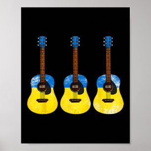 Poster Guitare acoustique Drapeau ukrainien Ukraine Guita