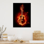 Poster Guitare acoustique en flammes (Cuisine)