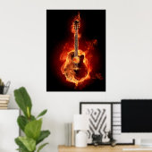 Poster Guitare acoustique en flammes (Bureau à domicile)