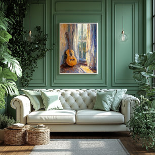 Poster Guitare acoustique par fenêtre éclairée - Impressi