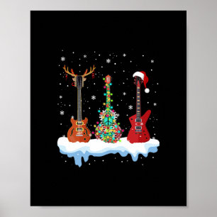 Poster guitare basse santa chapeau renne hippie guitare a