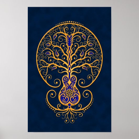 Poster Guitare Bleue d'Or Arbre de Vie (Devant)