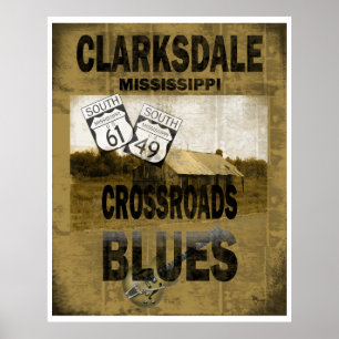 Poster Guitare de Clarksdale Mississippi Crossroads Blues