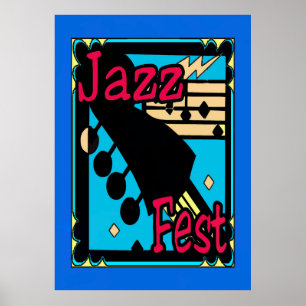Poster Guitare de Jazz Fest en bleu