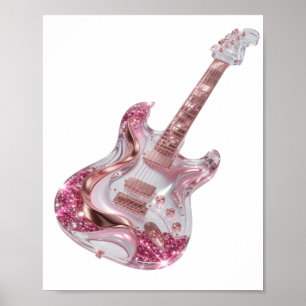 POSTER GUITARE ÉLECTRIQUE ARGENTÉE DYNAMIQUE PAILLÈTE ROS