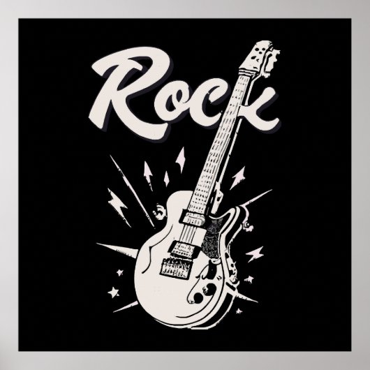 Poster Guitare électrique avec mot rock (Devant)