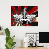 Poster Guitare électrique et ailes noir blanc rouge affic (Bureau à domicile)