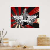 Poster Guitare électrique et ailes noir blanc rouge affic (Cuisine)