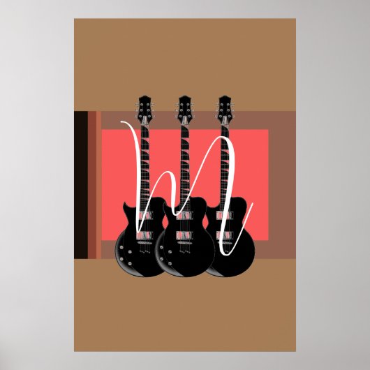 Poster Guitare électrique Pop Art Monogramme Initial (Devant)