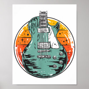 Poster Guitare Électrique Rétro Coucher de Soleil Vintage