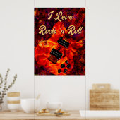 Poster Guitare électrique sur feu Rouge Black Love Rock n (Cuisine)