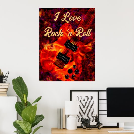 Poster Guitare électrique sur feu Rouge Black Love Rock n (Bureau à domicile)