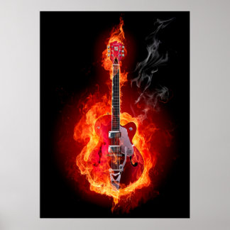 Poster Guitare en flammes