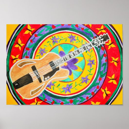 Poster Guitare et mandala aquarelle (Devant)