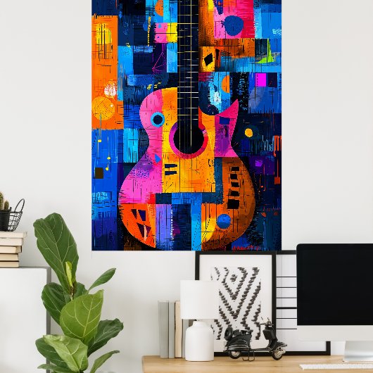Poster Guitare Expressionniste Géométrie - Musique vive A (Bureau à domicile)