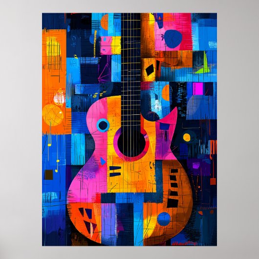 Poster Guitare Expressionniste Géométrie - Musique vive A (Devant)