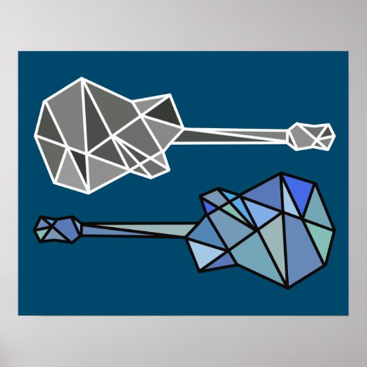 Poster guitare géométrique moderne musique sur bleu (Devant)