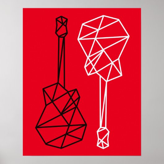 Poster guitare géométrique moderne musique sur rouge (Devant)