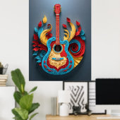 Poster Guitare Imaginaire colorée (Bureau à domicile)