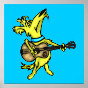 Poster Guitare jouant le chien