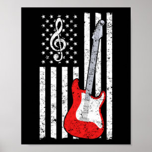 Poster Guitare Musique Lover Guitare Drapeau américain