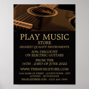 Poster Guitare noire, boutique d'instruments de musique