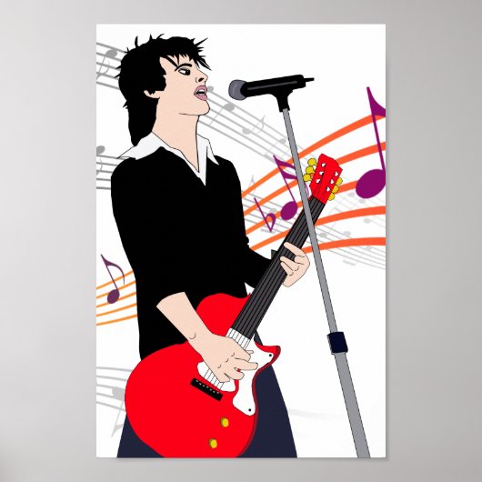Poster Guitare Player Rocker Guy Music dessin animé Art (Devant)