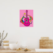 Poster Guitare rose avec musique et arc en ciel (Cuisine)