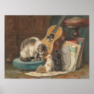 Poster Guitare vintage Imprimer Chat Kittens Piano Musici