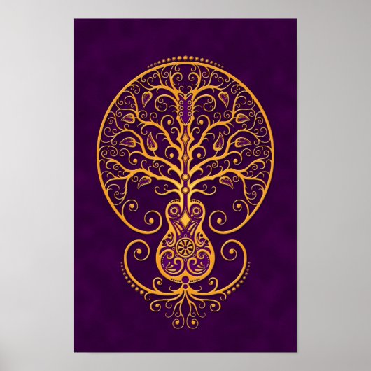 Poster Guitare violette d'or Arbre de vie (Devant)