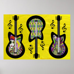 Poster Guitares colorées Mardi Gras