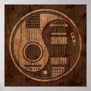 Poster Guitares électriques acoustiques Yin Yang Wood Eff