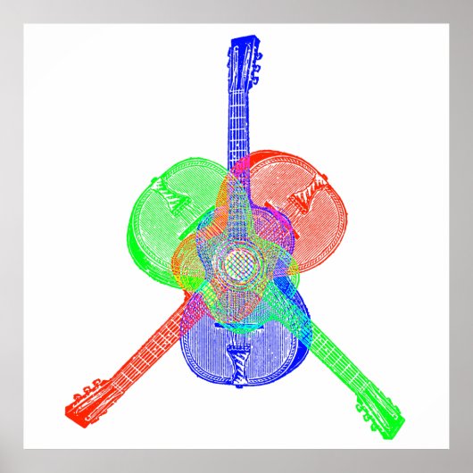 Poster Guitares rouges et bleues (Devant)