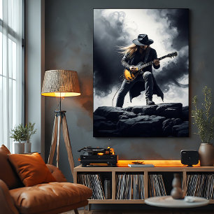 Poster Guitariste de Rock Épique Effet de Fumée