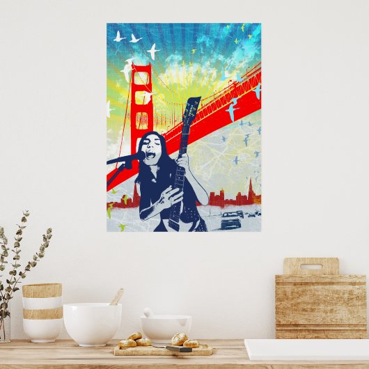 Poster guitariste Golden Gate (Cuisine)