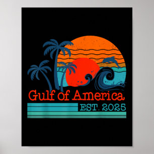 Poster Gulf Of Us America Est 2025 Retro Vintage Beach