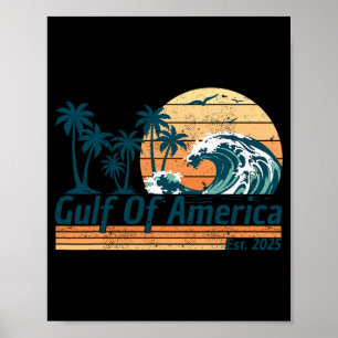 Poster Gulf Of Us America Est 2025 Retro Vintage Beach