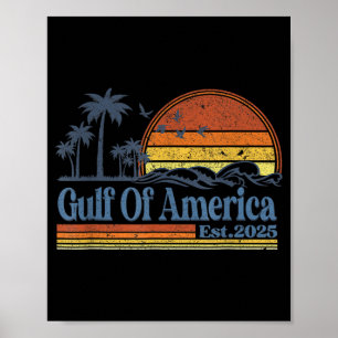 Poster Gulf Of Us America Est 2025 Retro Vintage Beach 1